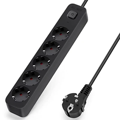 Imagen de Aigostar Regleta Enchufes de 5 Enchufes, Alargador Enchufe 3 Metros con Interruptor, Negro