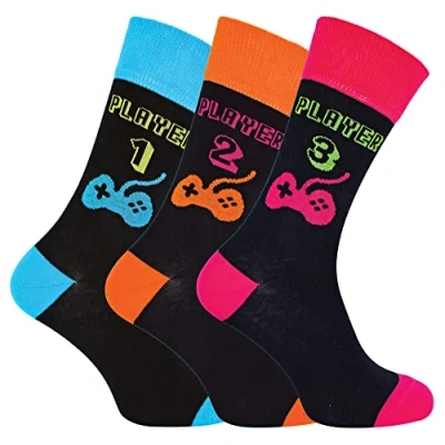 Imagen de Sock Snob Calcetines de videojuegos retro para hombre, 3 pares, Jugador 1 / 2 3, 6 11