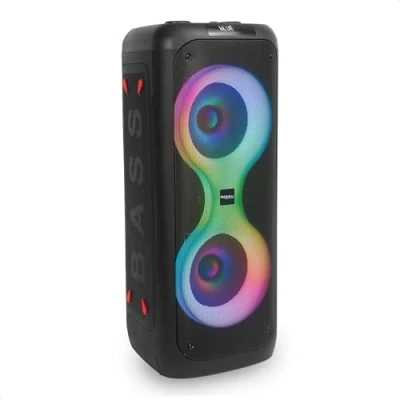 Imagen de Ibiza COLUMBA700 Potente altavoz Bluetooth para karaoke con LED, TWS, USB C, prioridad de micrófono 2 entradas micrófono, grabación, efectos luz USB, MicroSD Negro
