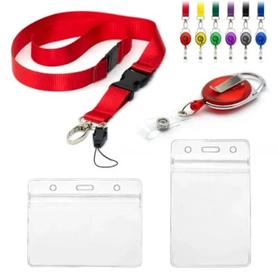 Imagen de CKB LTD cordón con soporte para tarjetas, juego de 4 piezas, incluye 1 seguridad desmontable, clip retráctil carrete Yo Yo, 2 tarjetas identificación transparentes impermeables, b