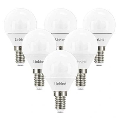 Imagen de Linkind Bombilla LED E14 4.9W Equivalente a 40W, Luz Cálida 3000K, 470 Lúmen, Bombillas Esféricas con Casquillo Fino, CA 220 240V, No regulable, Paquete de 6…