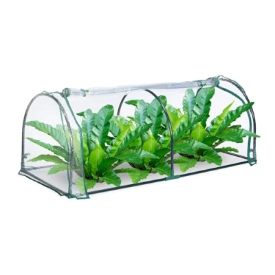 Imagen de Relaxdays Invernadero Túnel, Encaje de Piezas, Puerta Enrollable, 50x130x60 cm, Jardín, Acero y PVC, Transparente, Verde, Bambú, 1 Unidad