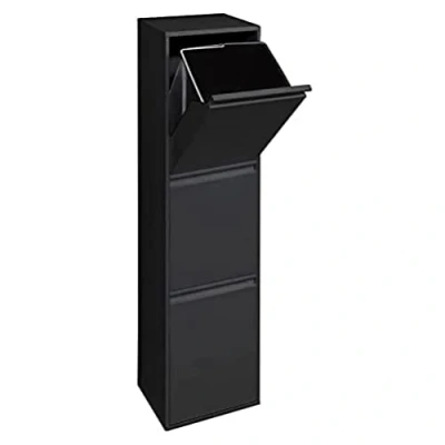 Imagen de Arregui Basic CR306 B Cubo de Basura y Reciclaje Acero 3 Compartimentos 3x17L (51L) Cubos Cocina Contenedores para Casa u Oficina negro