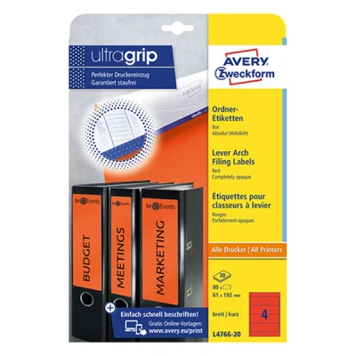 Imagen de Avery Border Binder Labels, Red 192 x 61mm (20) Etiquetas de impresora (Red (20), 61mm)