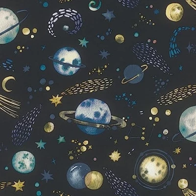 Imagen de Rasch papel pintado 300956 no tejido azul oscuro con diseño espacial y planetas; para habitación infantil 10,05 m x 0,53 (largo ancho)
