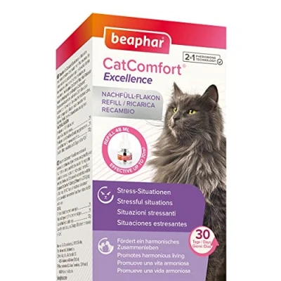 Imagen de Beaphar CatComfort Excellence Recambio Antiestrés para Gatos, con Feromonas, Reduce Estrés y Ansiedad Promueve Armonía Entre Arañazos, Miedos, Cambios Entorno, Ruido, Conflictos, 48 ml.