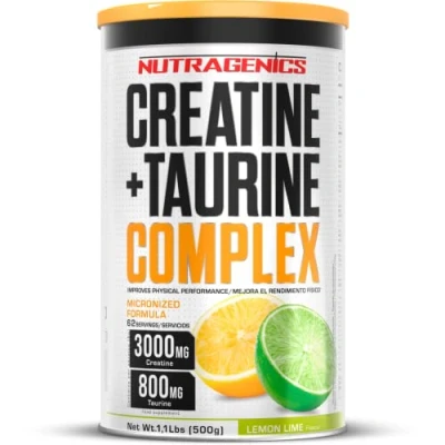 Imagen de Nutragenics Creatine + Taurine 500 g creatina monohidrato micronizada en polvo con sabor monohydrate 500g monohidratada (Lima limón)