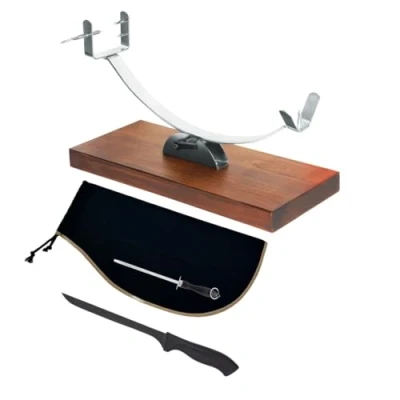 Imagen de Jamonero Basculante Cabezal Fijo + Cubre Jamon Negro Afilador manual Cuchillo