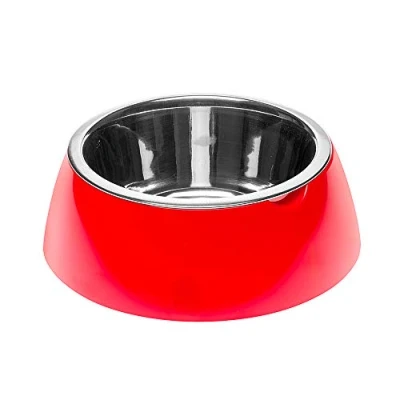 Imagen de Ferplast Comedero para Perro Gato Jolie Agua y Comida de Acero Inoxidable con Soporte Plástico, Antideslizante, Medio (0,9 L), Rojo