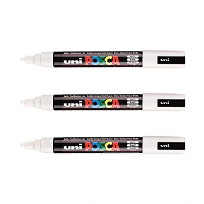 Imagen de POSCA Mitsubishi Pencil PC5M 3 rotuladores blancos Punta cónica media pintura a base de agua Para cualquier soporte papel, textil, vidrio, guijarro, madera y más