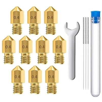 Imagen de MMOBIEL 10 Piezas 0,4 mm Latón MK8 Impresora 3D Boquillas Extrusión Compatible con Creality Ender Serie 3, 5, CR 10/10S, Macurbot,Incl. 3 agujas de limpieza llave