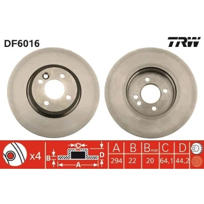 Imagen de TRW DF6016 Disco de freno 294 22 4 100 ventilado MINI: Hatchback, Cabrio