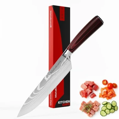 Imagen de Matakumi Cuchillo de Cocinero con Cordero 20 cm Multifuncional Cuchillos Cocina Mango e Egonómico Palisandro, Chef Súper Afilado Hecho Acero al Carbono, Estilo Japonés