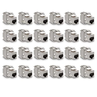 Imagen de kwmobile 24x Módulo Keystone Cat 6A Sistema de Bloqueo rápido Carcasa metálica 10Gbit/s Montaje sin Herramientas al Panel conexión Modular