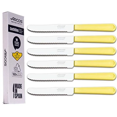 Imagen de Arcos Juego cuchillos mesa 6 Uds cuchillo fruta postre Hoja 110 mm Acero Inoxidable Martensítico Mango Nylon apto lavavajillas Envase Ecológico