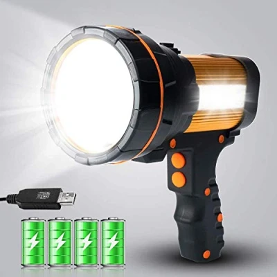 Imagen de MAYTHANK linterna LED de alta potencia profesional recargable USB potente eléctrica portátil grande 4 pilas 10000 mAh 6000 lúmenes con proyector lateral
