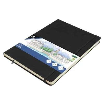 Imagen de Kangaro Art Cuaderno de bocetos A4 negro PU tapa dura 80 hojas 140 gramos papel crema