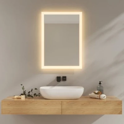 Imagen de EMKE Espejo baño con Luz LED 50x70 cm, de 3000K Blanco cálido, Interruptor Pared, Instalación Vertical/Horizontal, Anti explosión IP44, Ahorro energía,LED