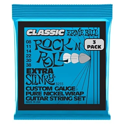 Imagen de Ernie Ball Extra Slinky Classic Rock n&#039; Roll Pure Nickel Electric Gtr Strings 3 Pack 8 38 Gauge