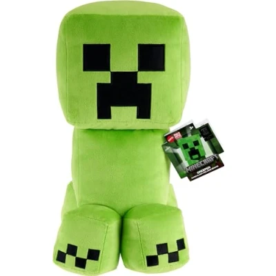 Imagen de Mattel Minecraft Creeper Jumbo Figura de peluche grande, muñeca suave 16 pulgadas con diseño pixelado inspirado en el videojuego