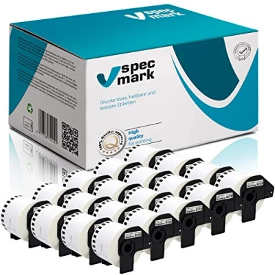 Imagen de specmark 20 rollos de etiquetas continuas compatibles con Brother DK 44205, 62 mm x 30,48 m, para todas las impresoras QL: QL 570, 700 y 800