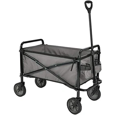 Imagen de Amazon Basics Carreta plegable para jardín y aire libre con bolsa de cubierta, gris
