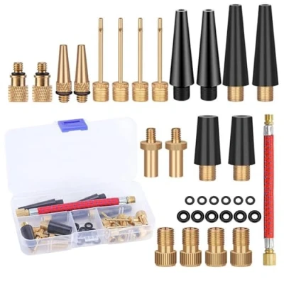 Imagen de zoerbufan 33 Piezas Adaptador Valvula Bicicleta, Bike Valve Adapter DV/AV/SV con Caja de Almacenamiento, Aguja Inflar Balones, Bicycle Pump Set para Compresores, Bomba Aire