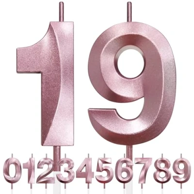 Imagen de 19th Vela de Cumpleaños con Purpurina oro rosa y Diseño 3D Número 19 Velas Números, Decoración Tarta, Tarta para Fiesta Cumpleaños, Aniversario Boda,