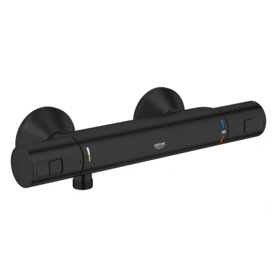 Imagen de GROHE Precision Start Mezclador termostático para ducha QuickFix (montaje en pared, ahorro de agua, botón seguridad a 38 C), Negro mate 345942430