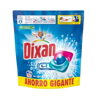 Imagen de Dixan Total 4+1 detergente en Cápsulas para Lavadora (52 lavados), jabón ropa blanca y clara, limpieza, luminosidad frescor un