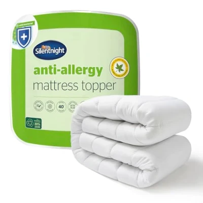 Imagen de Silentnight Cubrecolchón antialérgico para Cama Doble, Protector Grueso y Profundo Que Protege contra alergias ácaros del Polvo, hipoalergénico Lavable a máquina, Color Blanco