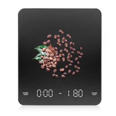 Imagen de Báscula de Café Digital con Temporizador, 3 kg/0,1 g, Espresso Cocina Alta Precisión, Escala pantalla táctil LED, Multifunción, Negra