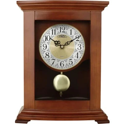 Imagen de Prim Reloj de Mesa, marrón, Madera péndulo, Motor Paso a Cuarzo, Esfera Decorada