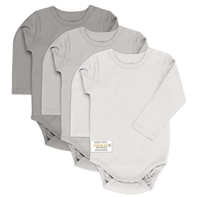 Imagen de Laloona Pack Body Bebé Algodón 3 Ud. Bodies Bebe Manga Larga, para Niña y Niño Recién Nacidos con Certificado OekoTex 100, Ropa