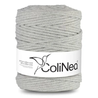 Imagen de ColiNea Cordón de Algodón con Núcleo Algodón, Cuarda Trenzada, 5 mm (Gris Claro, 200 m)
