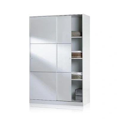 Imagen de duehome Armario de 2 Puertas Correderas, Barra Colgar y Estantes, para Dormitorio, Modelo Show, Acabado en Blanco Brillo, Medidas: 120 cm (Largo) x 200 (Alto) 50 (Fondo)