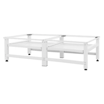Imagen de ML Design Pedestal Doble para Lavadora o Secadora Blanco 124 x 55 37 cm de Acero, Capacidad hasta 150kg x2 Soporte Base Estable y Robusta Bastidor Universal con 2 Estantes Extraíbles