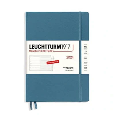 Imagen de LEUCHTTURM1917 367761 Agenda semanal y cuaderno de notas Composition (B5) 2024, con adicional para direcciones aniversarios, color azul piedra, alemán, 12 meses