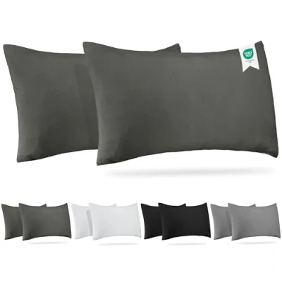 Imagen de Barbons Funda de Almohada 50x70 Antracita Juego 2 100% Algodón Jersey, Cojin para Cama Protector 50 x 70 cm