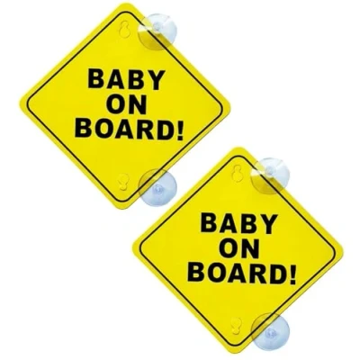 Imagen de BOBOZHONG Pegatina Baby on Board Coche,2 Piezas Señal Autoadhesiva para el Coche con Ventosas Dobles,Pegatina Impermeable y Duradera Coche,para La Ventanilla del Coche,Reutilizable (12 cm)