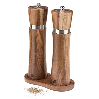 Imagen de Navaris Molinillo Pimienta y Salero de Madera Saleros Cocina Modernos con Bandeja pimentero Grano Ajustable Sal