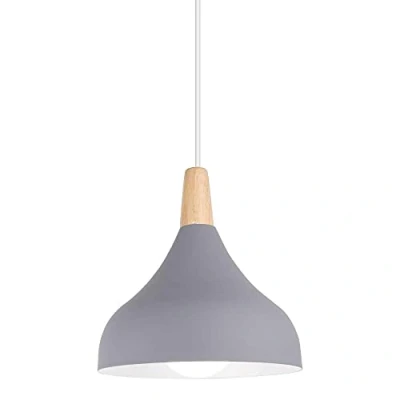 Imagen de Hongho Lámpara Colgante LED Lampara Salon Techo Comedor Luz E27 Pantalla Metal Madera (Gris)