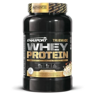 Imagen de Truemade Whey Protein Enasport. Proteina de suero leche en polvo con BCAA, favorece la recuperacion y el crecimiento muscular (Vainilla, 907 g)