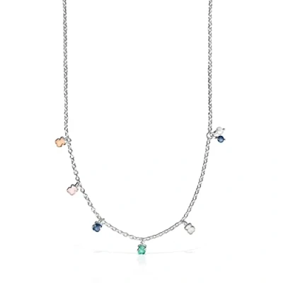 Imagen de TOUS Collar de Plata Primera Ley para Mujer con Colgantes Osos 4mm Gemas y Perla, 45 cm Largo, Versátil Elegante, Colección Icon Color