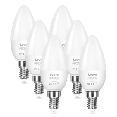 Imagen de Lepro Bombilla LED E14, de Vela 4.9W Equivalente a 40 W Incandescente Halógena, 470 lúmenes, Luz Blanca Cálida 2700K, Ángulo Haz 200 , Ideal para Candelabros [6 Pcs]