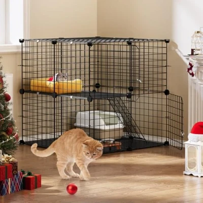 Imagen de YITAHOME Jaula para Gatos Exterior/Interior, Recinto con 2 Puertas, 1 Escalera, Corral de Metal 3 Niveles, Gatos, Chinchilla, Negro, 71 x cm