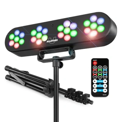 Imagen de Fuzzix AllStar1 LED Efecto de luz Party Wash con 28 leds super brillantes RGB bajo consumo, modo automático o al ritmo la música, incluye trípode y mando a distancia, portátil fácil usar