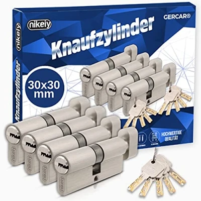Imagen de GERCAR Juego de 4 cilindros cilíndricos 60 mm con pomo 30/30 Latón Macizo Incluye 10 llaves Llave reversible Longitud: mm, A: 30 x