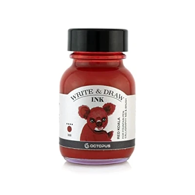 Imagen de Octopus Write and Draw Ink 388 Red Koala, tinta resistente al agua para escritura y dibujo, de caligrafía, dibujo a la luz pluma estilográfica, lápiz vidrio, pincel,