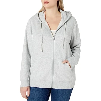 Imagen de Amazon Essentials Sudadera de Cremallera Completa, Forro Polar y Tejido Rizo Francés (Disponible en Tallas Grandes) Mujer, Gris Claro Mezcla, S